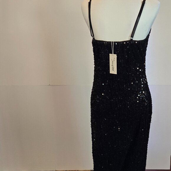 SIMPLEE Women Evening Dress, Sexy V Neck, Bodycon, Sequin, w/ Slit Sz: XL Black - Picture 8 of 14
